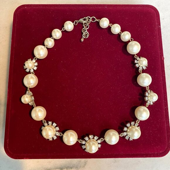 Elegant Faux Pearl Necklace With Zirconia Diamonds - Picture 1 of 4